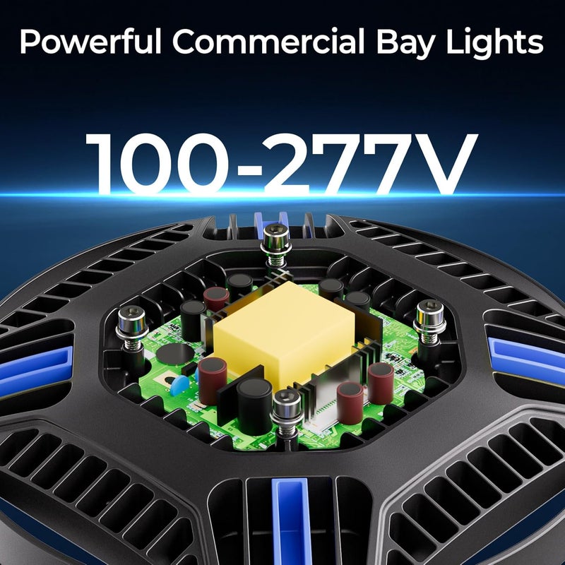 CINOTON UFO LED High Bay Light, 160W/120W/80W Switchable, AC100-277V LED Shop Lights with US Plug, 24000LM Dimmable 0-10V Commercial Bay Lighting for Garage Workshop 5000K Daylight-UL Listed, 4 Pack - Image 3